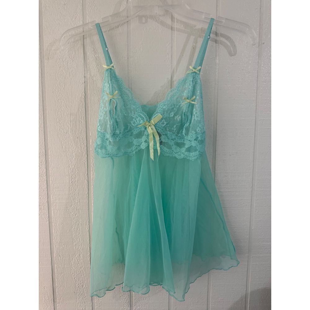 Victorias Secret Sexy Little Things Aqua Blue Lace Mesh Babydoll Chemise Medium